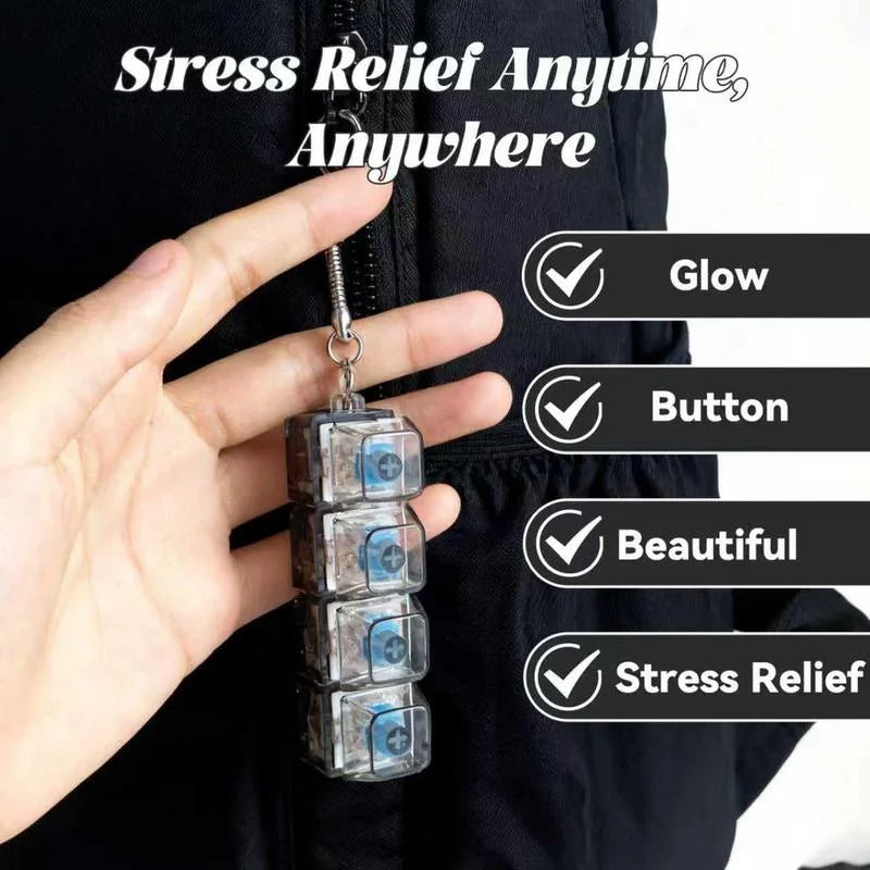 Glowing Keyboard Stress Relief Toy, Keychain, 4-in-1 Stress Relief Button Keychain, Stress-Relieving Fingertip Clicker, Transparent Color, Car Keychain