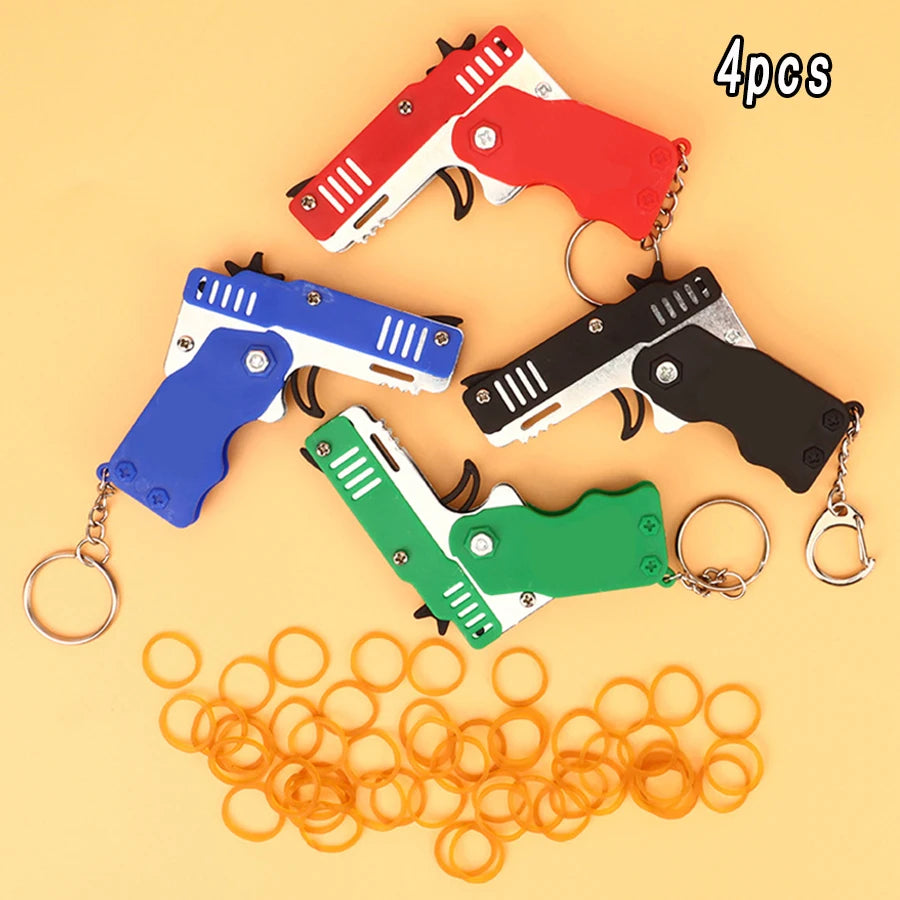 Metal Burst Rubber Band Toy - Mini Folding Launcher Toy With Keychain And 60pcs Rubber Bands,Perfect Gift for Christmas