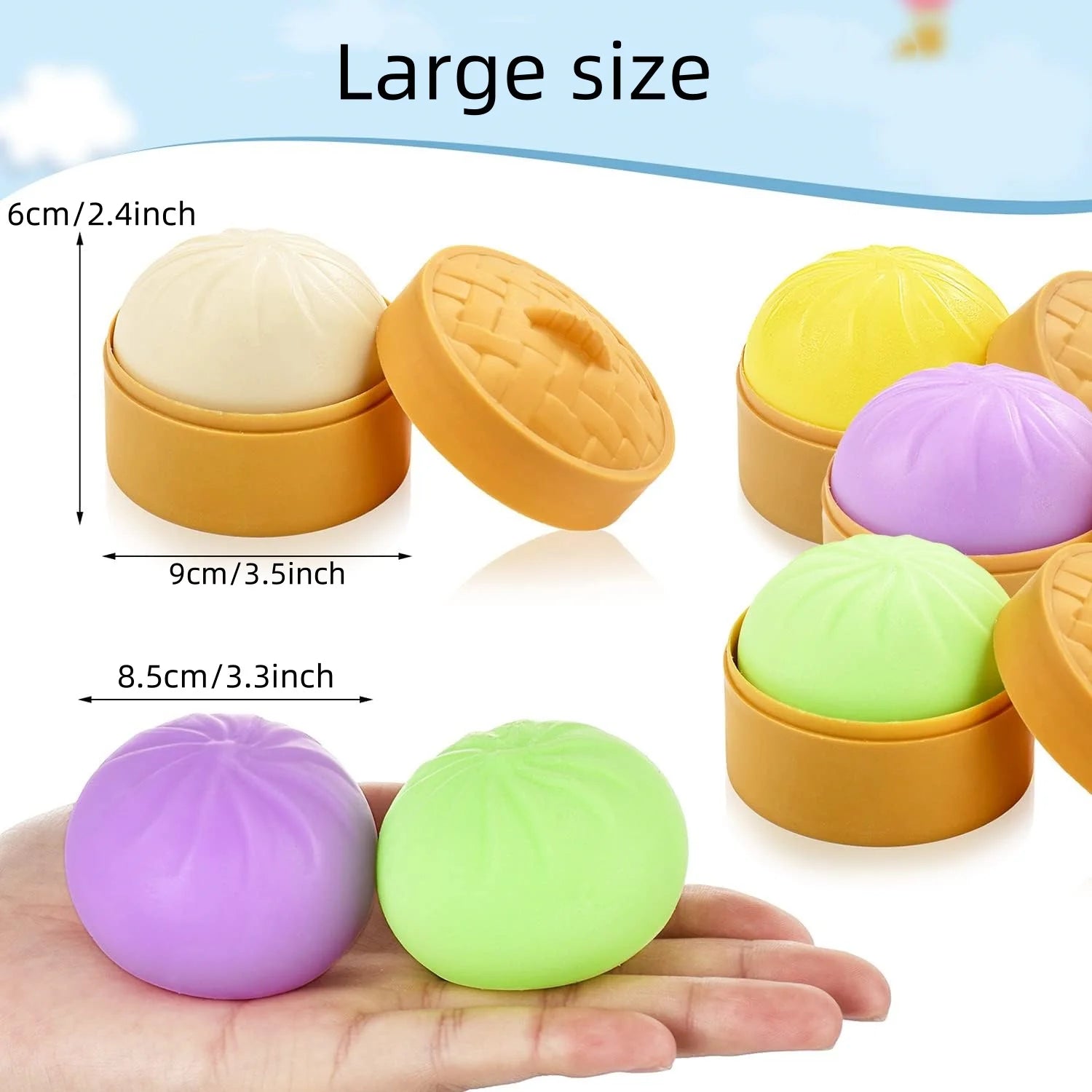 Colorful Dumpling Squishes Stress Balls Fidget Sensory Toys Simulation Food Squishies Bun with Steamer Squeeze Dough Ball Gifts
