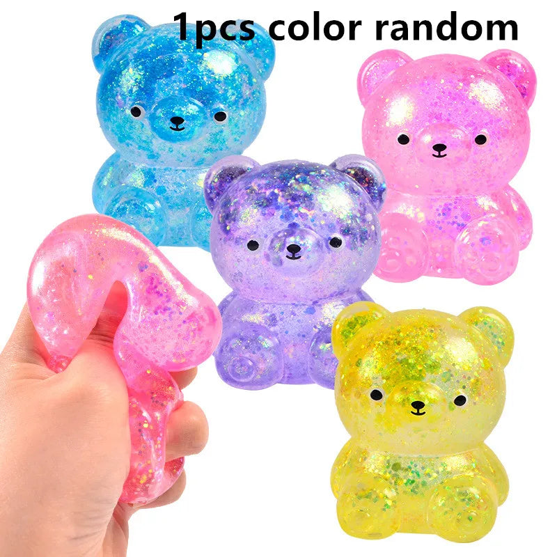 Fidget Bear Toy Squishys Glitter Gummy Bear Needoh Small Cute Animal Anti Stress Fidget Splat Decompressions Vent Squeeze Toy