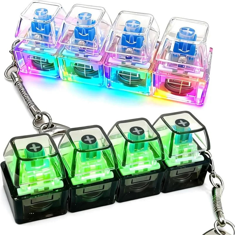 Glowing Keyboard Stress Relief Toy, Keychain, 4-in-1 Stress Relief Button Keychain, Stress-Relieving Fingertip Clicker, Transparent Color, Car Keychain